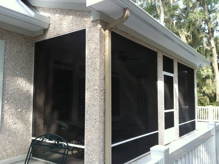 Interior of a finished Brunswick Georgia screen room built for coastal humidity and mosquito season.