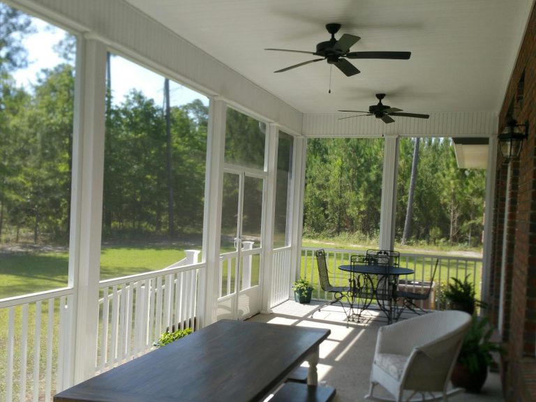 Screen room enclosure on an Odum Georgia home built to handle coastal wind and gnat pressure.