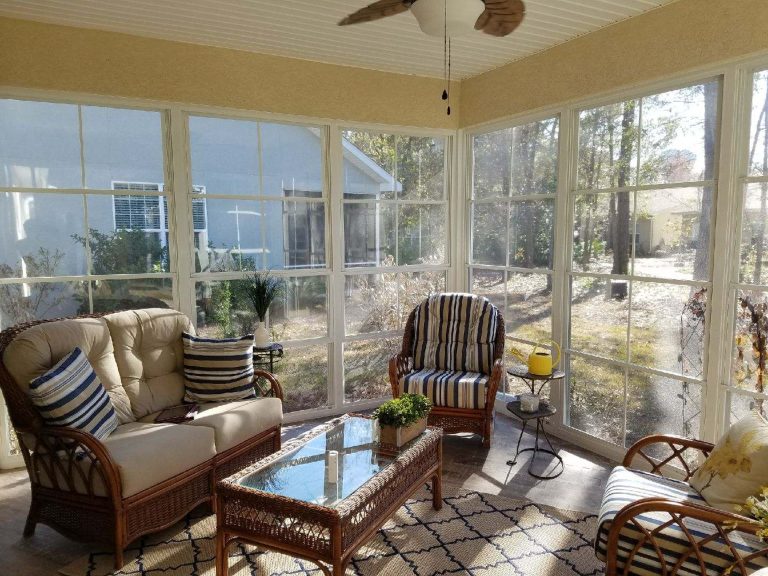 Vinyl glazed sliding panels installed on a Pooler Georgia porch near the Savannah metro area.