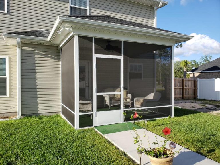 Finished screen room interior in Waycross Georgia with natural light and open airflow.