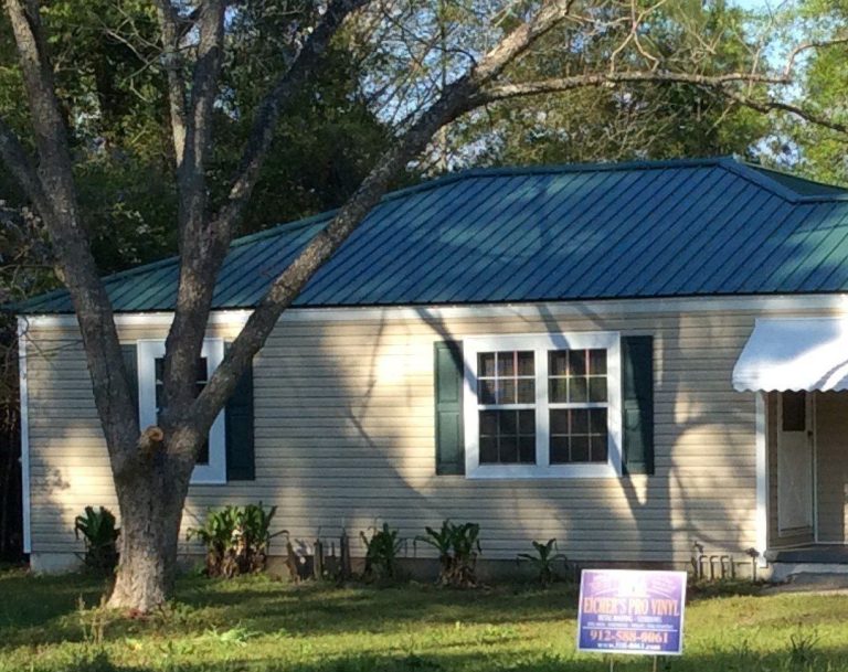 Nahunta Georgia home exterior showing vinyl siding and metal roofing in coastal Georgia heat and humidity.
