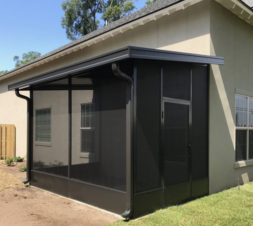 Screen room interior in Darien Georgia showing 20/20 gnat-resistant mesh and river marsh views