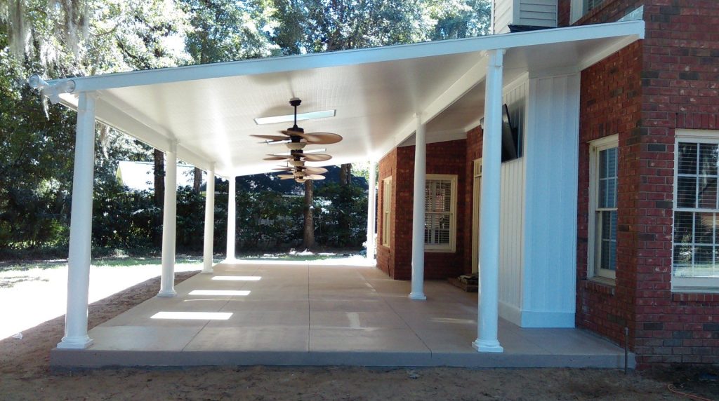 Patio Covers and Carports in Springfield, GA 2 Aluminum carport protecting vehicles from UV rain and 44 mph wind gusts in Springfield Georgia