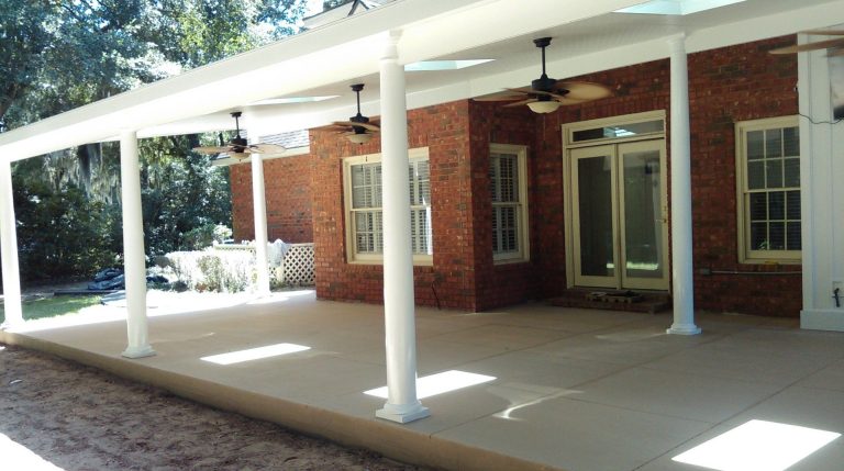 Insulated roof patio cover with columns on southeast Georgia residential property