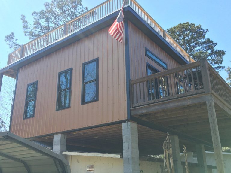 Covered back porch with gable roof on Wayne County Georgia home