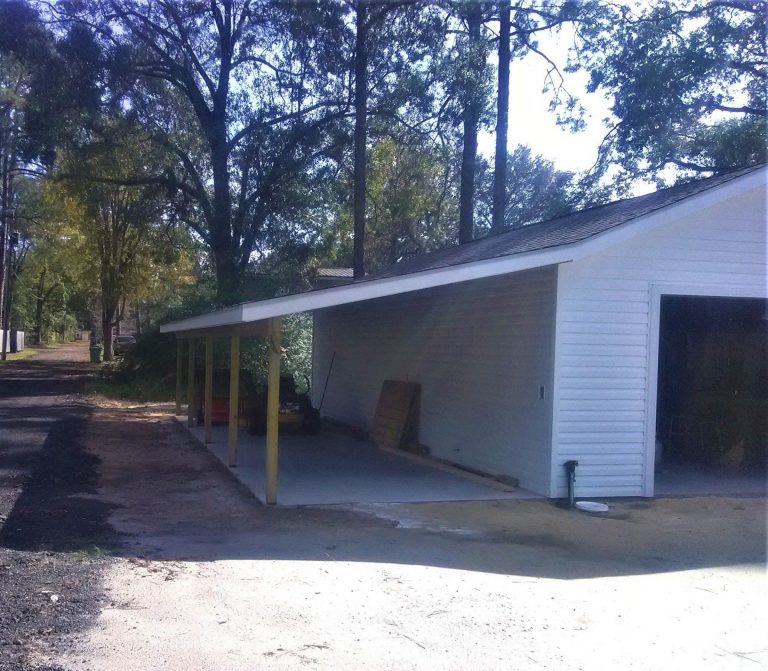 Custom patio cover installed on existing concrete slab in Pierce County Georgia backyard