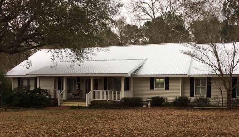 Standing seam metal roof close-up showing ridge cap detail on St. Marys Georgia residence.