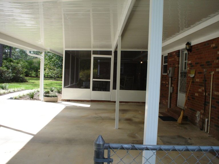 Insulated roof patio cover with ceiling fan installed in southeast Georgia