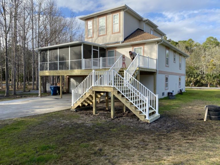 Wood deck framing designed for high humidity and termite pressure in Hinesville Georgia.